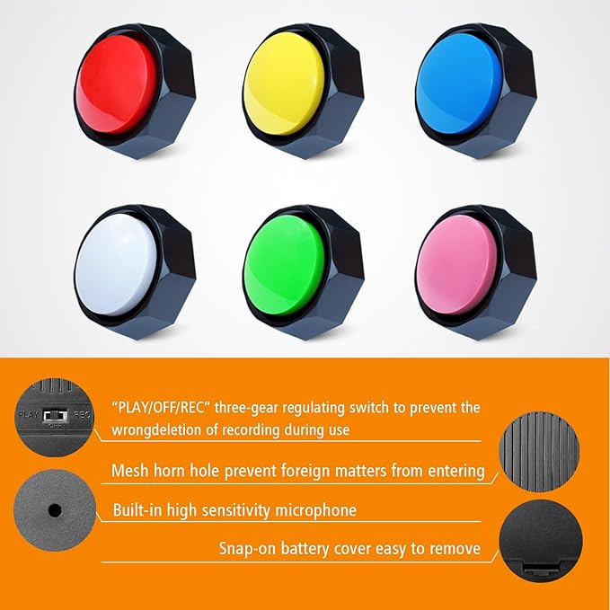 Dog Buttons for Communication 6 Color Training Buttons t, 30s Recordable Pet Training Buttons, Set with 45 Stickers & Magic Tape (Cats/Dogs/Office Games)