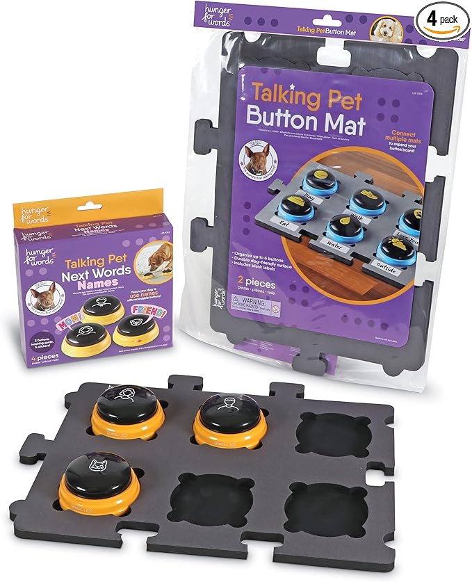 Hunger for Words Talking Pet Bundle - Storage Mat Set for 6 Buttons & Next Words Names, 3 Recordable Speech Buttons, Dogs Training and Communication