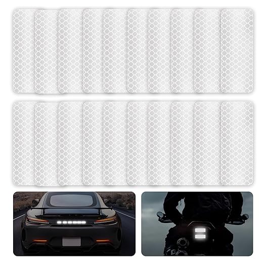 20PCS Night White Reflective Tape,Mailbox Reflectors,Can Be Used as Helmet Stickers and Tape,Applicable for Bikes,Pets and Gear,Enhancing Nighttime Safety
