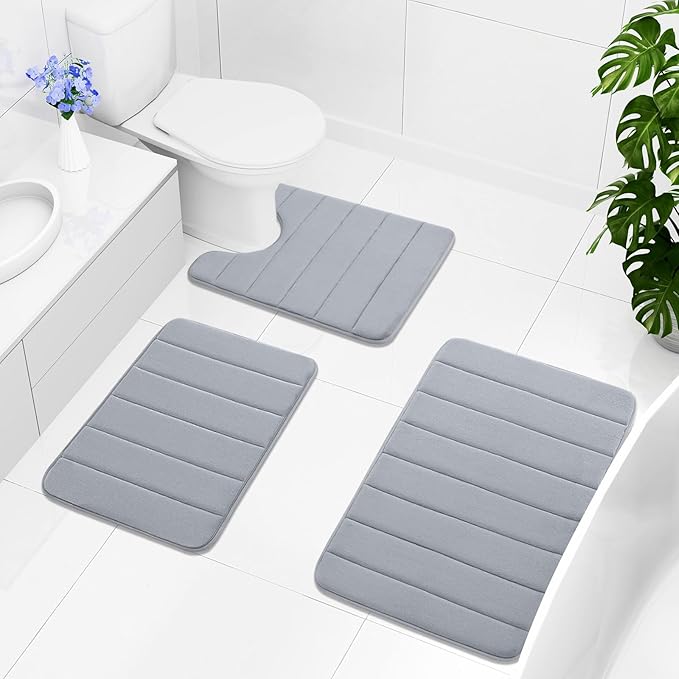 Buganda Memory Foam Bath Mat, 35.4" x 24", Ultra Soft and Non-Slip Bathroom Rugs, Water Absorbent and Machine Washable Bath Rug Runner for Bathroom, Shower, and Tub, Medium Grey