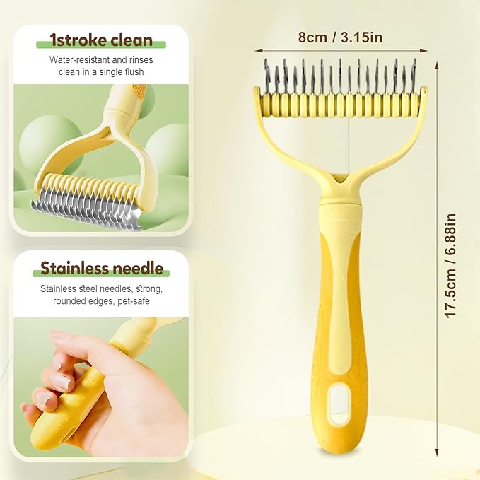 Pet Pro Grooming Tool, Pet Grooming Rake Double Sided Shedding Deshedding Brush for Dogs Cats, Undercoat Rake Dematting Comb for Long Haired Pets with Stainless Steel Teeth
