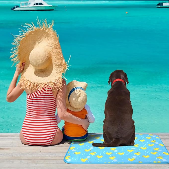 DELIFUR Cat Cooling Mat- Pet Cooling Mat Outdoor for Dogs Self Cooling Pad for Kitten Cat Puppy Machine Washable (Small, Blue Duck)