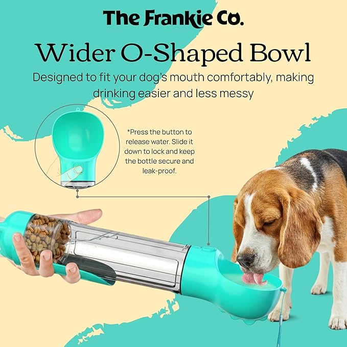 4 in 1 Dog Water Bottle Portable, Leakproof Travel Pet Water Bottle with Bowl, Poop Bag Holder & Shovel, Hydration on the go for Dogs, Dog Travel Accessories for Walking, Hiking, Outdoor, 17oz