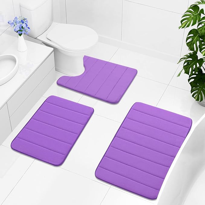 Buganda Memory Foam Bath Mat, 30" x 20", Ultra Soft and Non-Slip Bathroom Rugs, Water Absorbent and Machine Washable Bath Rug for Bathroom, Shower, and Tub, Purple
