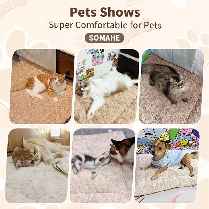 SOMAHE Self Warming Cat Bed Mat, Washable Self Heating Cat Mat, Extra Warm Thermal Pet Pad with Non-Slip Bottom, Soft Plush Faux Fur for Indoor Pet Sleep Cushion, 23x15 Inch Latte