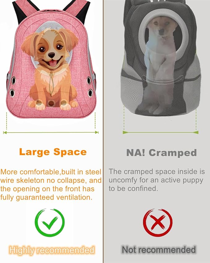 Small Dog Cat Chest Backpack Carrier,Large Space Ventilated Front Facing Backpack Carrier for Puppy,Lightweight Doggy Backpack for Hiking,Camping,Travel,Outdoor,Max 12 lbs(Pink)