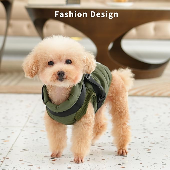JoyDaog Dog Jacket with Harness,Fleece Lined Warm Puppy Coat for Winter,Soft Windproof Small Dog Vest,Green XS