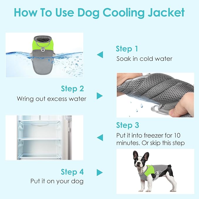AOFITEE Dog Cooling Vest Small Dog, Lightweight Cooling Jacket for Dogs, Breathable Dogs Cooler Shirt with Harness D-Ring, Pet Sun Shirt UV Protection Ice Vest for Small Medium and Large Pet, Green S