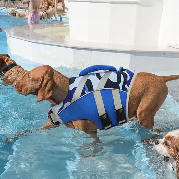 Kuoser Dog Life Jacket with Reflective Stripes, Dog Life Vest for Swimming Boating, Adjustable Pet Lifejackets with High Flotation, Doggie Swimsuit for Small Medium Large Dogs