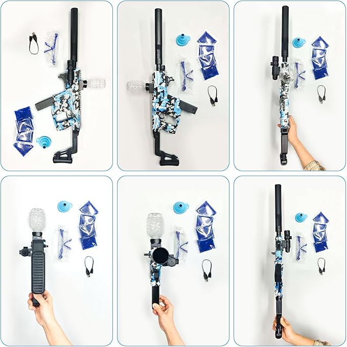 Electric Gel Ball Blaster, High Speed Automatic Splatter Ball Blaster with 60000+ and Goggles, Rechargeable Splatter Ball Toys for Outdoor Activities Shooting Game Party Favors-Blue