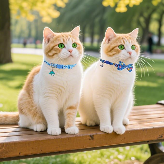 PUPTECK Cat Collar Breakaway with Bells, Kitten Collar Outfit Adjustable for Girl Boy Small Pet Puppy Bunny, Cute Costume Accessory with Safety Release Buckle (Bowtie-Blue)