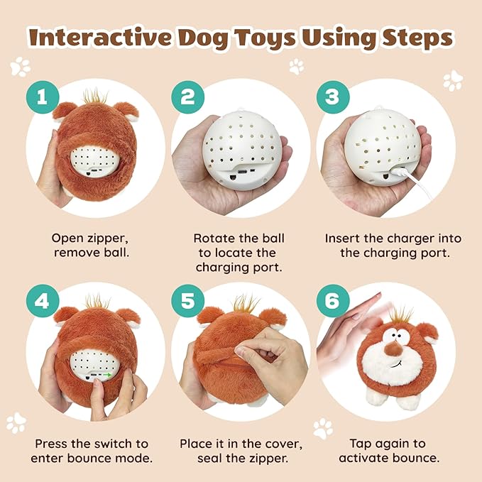Moving Dog Toys, Interactive Dog Toys to Keep Them Busy, Jumping Squeaky Plush Chew Toys for Small/Medium/Large Dogs, USB Rechargeable
