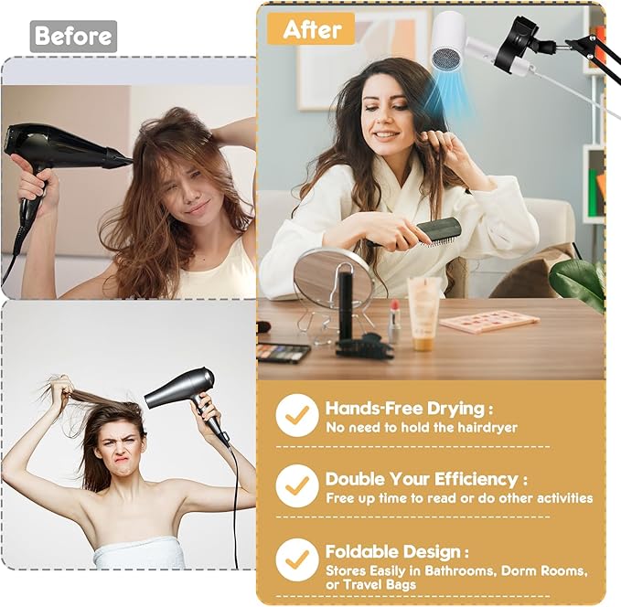 Dog Hair Dryer Holder,Blow Dryer Stand for Dog,Hands-Free 360° Rotating Pet Grooming Table Blow Dryer Stand with Adjustable Arm,Dog Tabletop Hair Dryer