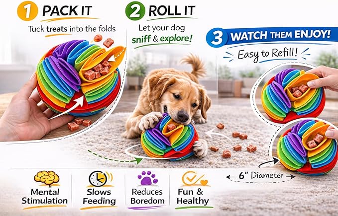 Premium Felt Forager Ball for Dogs – Hide Treats for Interactive Sniffing & Mental Stimulation, Mental Enrichment and Reducing Dog Boredom