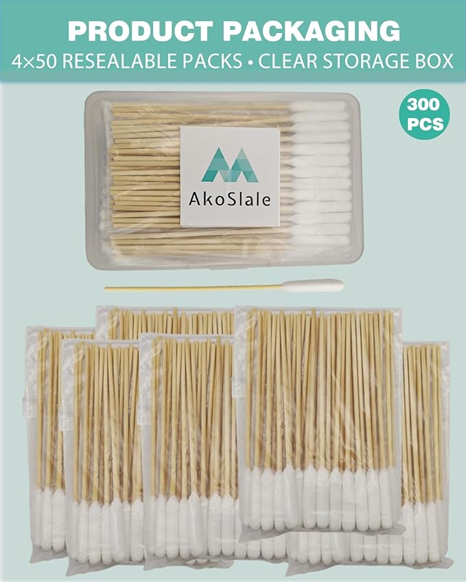 Dog Ear Cleaning Swabs 300 Count – 4.72 Inch Cotton Swabs for Small Medium Dogs & Cats, Bamboo Lint-Free Cotton Tipped Applicators, Ear Wax Removal & Tear Stain Grooming Kit