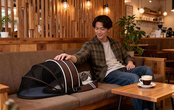 Pet Carrier Backpack for Cats and Small Dogs-Expandable Pet Tent Breathable Visible Pet Bag for Kitty and Puppy Foldable Pet Nest Bed Perfect for Travel Walks Shopping Vet Visits Home Use-Coffee