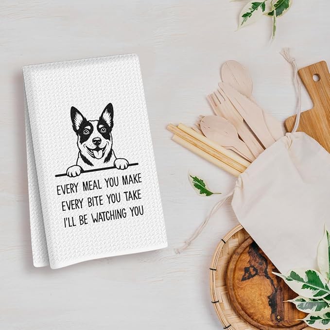 Funny Australian Cattle Dog Kitchen Towels, Australian Cattle Dog Gifts for Women Mom, Reusable Hand Towels for Kitchen Bathroom Decor,Waffle Weave Microfiber Absorbent Dish Towel Tea Towel 14x24 inch