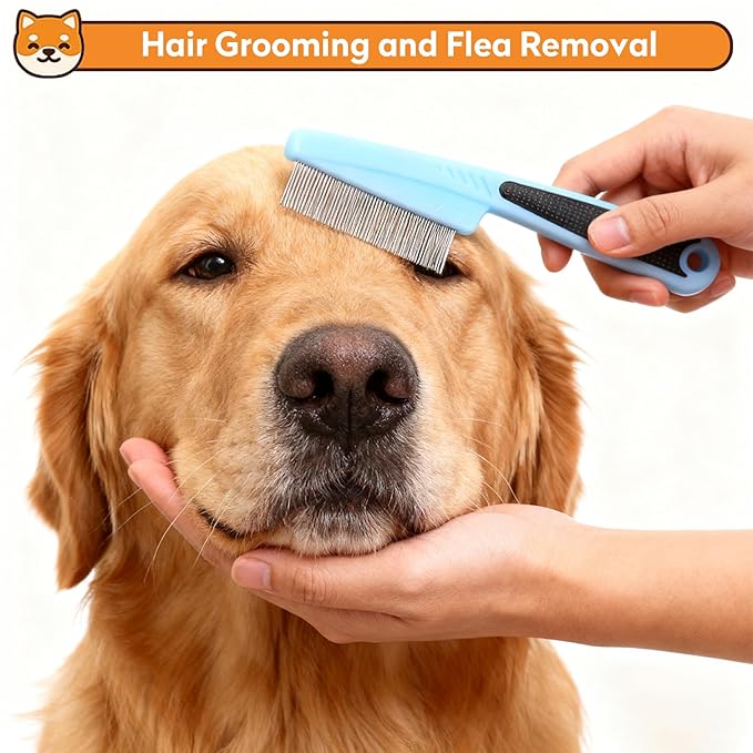 Dog & Cat Brush Kit 2PCS, Self Cleaning Slicker Brush for Pets, Upgraded Dog Brush for Shedding Massaging and Grooming, Removes Loose Undercoat & Portable Comb for Long Short Haired Dogs