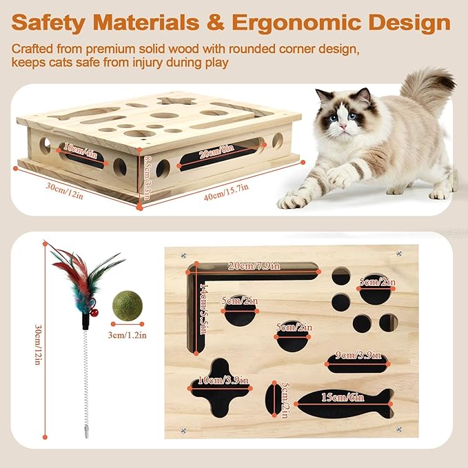 Cat Nail File Scratcher with Sandpaper Stress-Free Alternative to Trimming Nails, 2026 New Cat Scratch Puzzle Enrichment Box, Advanced Claw Saver Box for Cats with 1 Teaser Wand and 2 Catnip Balls