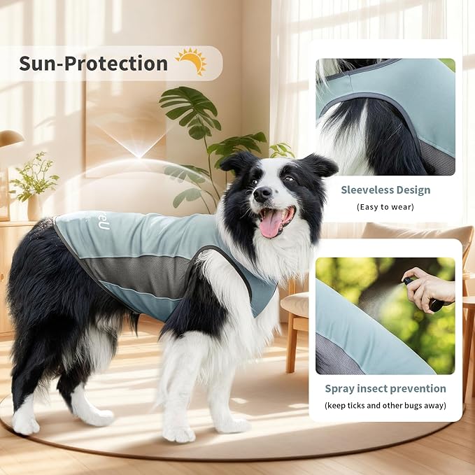 Dog Shirt, Cooling Vest Lightweight Breathable, Dog T-Shirts All-Season Sun Protection Quick Dry Soft Stretchy Reflective Tank Top - Small Medium Large Dogs (Misty Glade+Water Drop, Medium)
