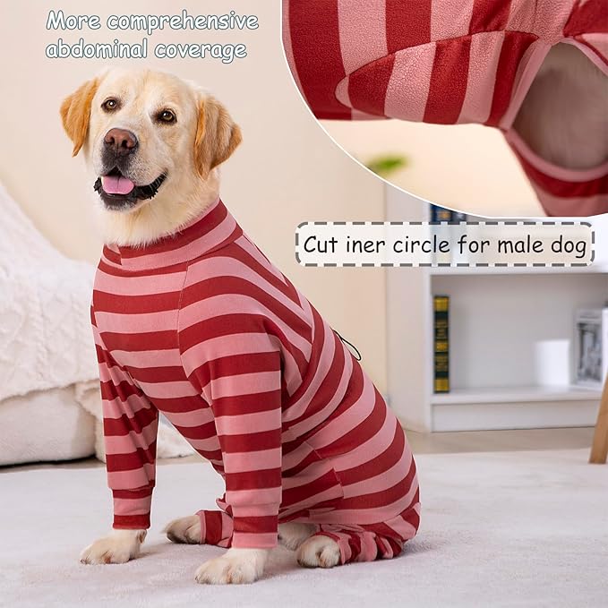 Dog Coats Autumn Winter Jumpsuit for Large Medium Dogs, Warmer Recovery Suit Polar Fleece Dog Bodysuit Lightweight Pajamas Pullover Stretchy Onesie Four-Legged Cold Weather Clothes (3XL, Xmas)