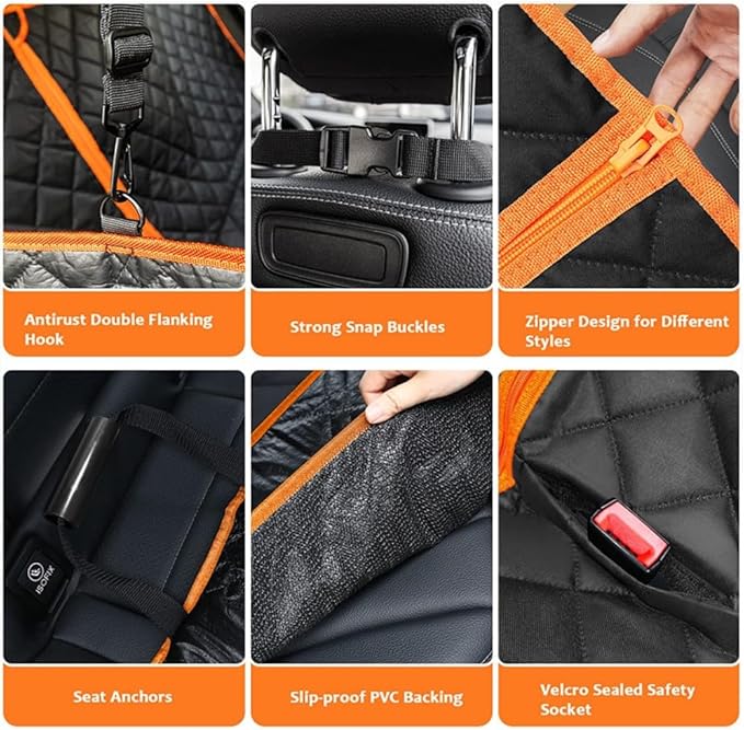 M/P Dog car seat Cover for Pets 100% Waterproof Seat Cover Hammock with Mesh Window 600 D Heavy Duty Scratch Proof Nonslip Durable Soft Back seat Cover for Cars Trucks and SUVs seat Covers