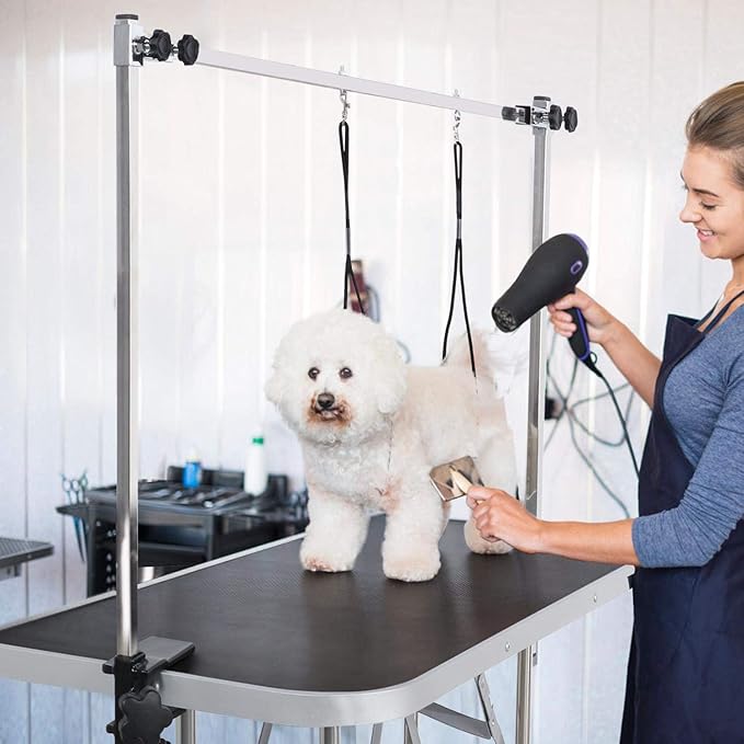 Topeakmart Foldable Pet Grooming Table - Professional Stainless Steel Dog Cat Trimming Table w/Adjustable Arm/Noose/Mesh Tray 45L x 24W x 30H inch Maximum Capacity Up to 265Lb