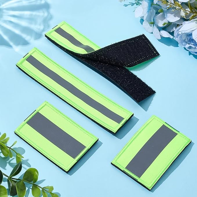WEBEEDY 4 Pcs 2 Sizes Reflective Safety Patches Blue Hook & Loop Reflective Patches Tactical Military Patch Outdoor Safety Strips for Night Sportsperson Cycling Camping Events Decoration Gear