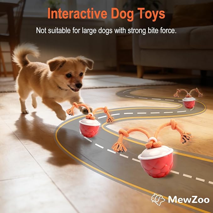 Interactive Dog Toys-Automatic Moving Dog Toy for Boredom, Squeaky Smart Motion Pet Ball for Small Medium Large Dogs, Rope Chew for Teeth Cleaning, Outdoor Waterproof (Red)