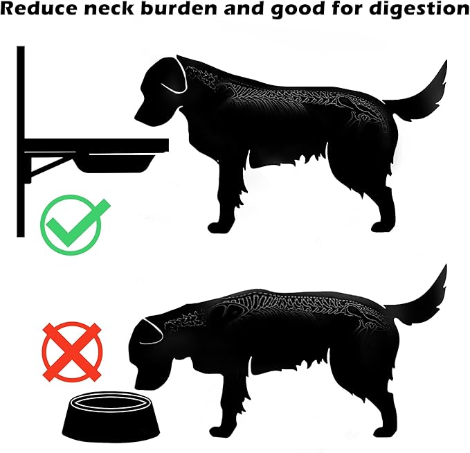 Folding Dog Bowl Stand Mounted Elevated Pet Feeder Includes 2 Stainless Steel, Adjustable Dog Bowls for Medium-Large Dogs 44 Oz