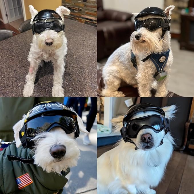 LESYPET Dog Helmet and Goggles for Small Breed, Puppy Motorcycle Helmet with Ear Holes, UV Protection Small Dog Sunglasses for Outdoor Activities/Riding/Walking