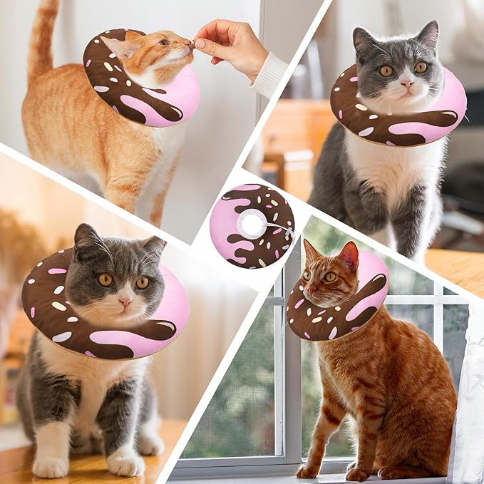 Seyezo Cat Cone Collar Soft, Adjustable Cat Recovery Collar Kitten Cones to Stop Licking, Cute Donut E Collar After Surgery, Elizabethan Kittens Protective Cones After Spay (Chocolate, Medium)