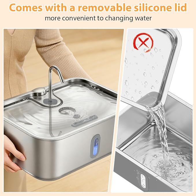 Dog Water Fountion for Large Dogs,15L/4 Gal Stainless Steel Automatic Pet Water Dispenser,Ultra Quiet Dog Fountain Water Bowl with Water Level Window & LED Light, Include 6Set Filter