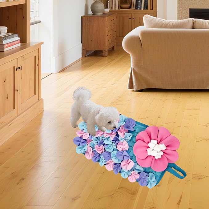 Snuffle Mat for Dogs, Snuffle Mat for Cats Rabbit Foraging Mat Interactive Feed Game Puzzle Toy for Rabbit Bunny Guinea Pigs Chinchillas Ferrets Feeding Mat Bedding Cage Accessories Purple-Pink