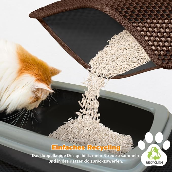 Waterproof Cat Litter Mat, Double Layer EVA, Odor-Free Large Grid, Urine Proof, Easy Cleanup (Brown, 12 x 12)