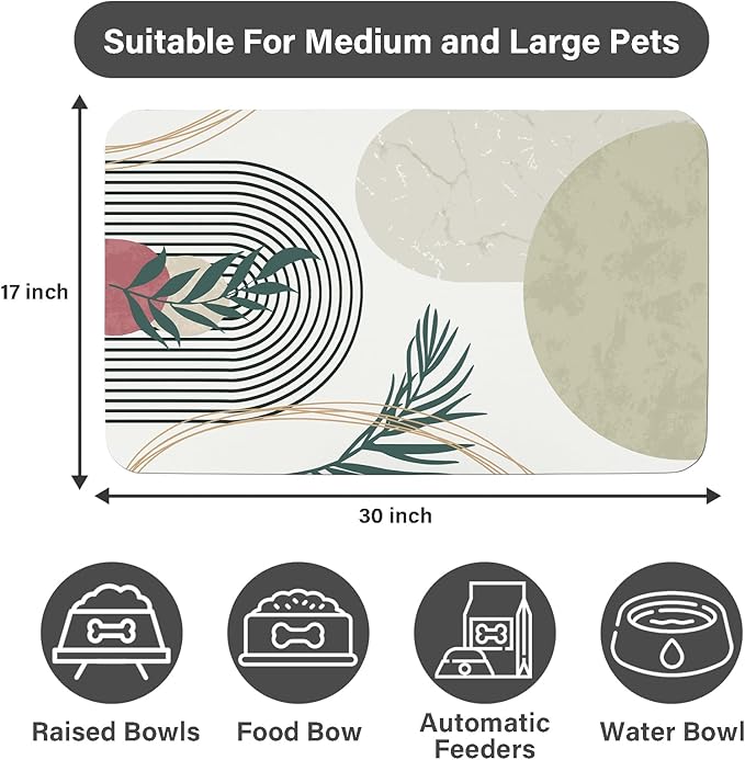 Cat Food Mat for Floors Waterproof Dog Mat for Food and Water Bowl Quick Dry Easy to Clean Nonslip Pet Mats, 17 * 30, Grey