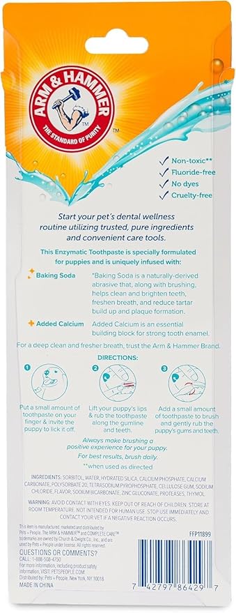 Arm & Hammer Complete Care Puppy Dental Kit, Enzymatic Toothpaste with Baking Soda and Calcium for Dogs, Peanut Butter Flavor, Toothbrush and Microfiber Brush Included, Fluoride-Free, 2.5 Oz - 2 Pack
