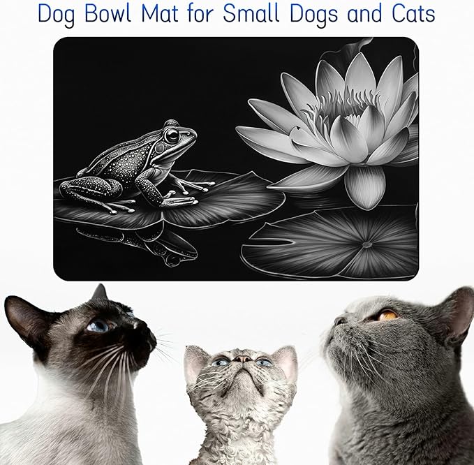 Dog Food Mat, 19.6" x 23.6" Absorbent Pet Feeding Mat for Food and Water, Waterproof Diatom Mud Pet Placemat with Non-Slip Rubber Backing, Cat Bowl Mat for Floors - Grey Lotus Leaf Frog
