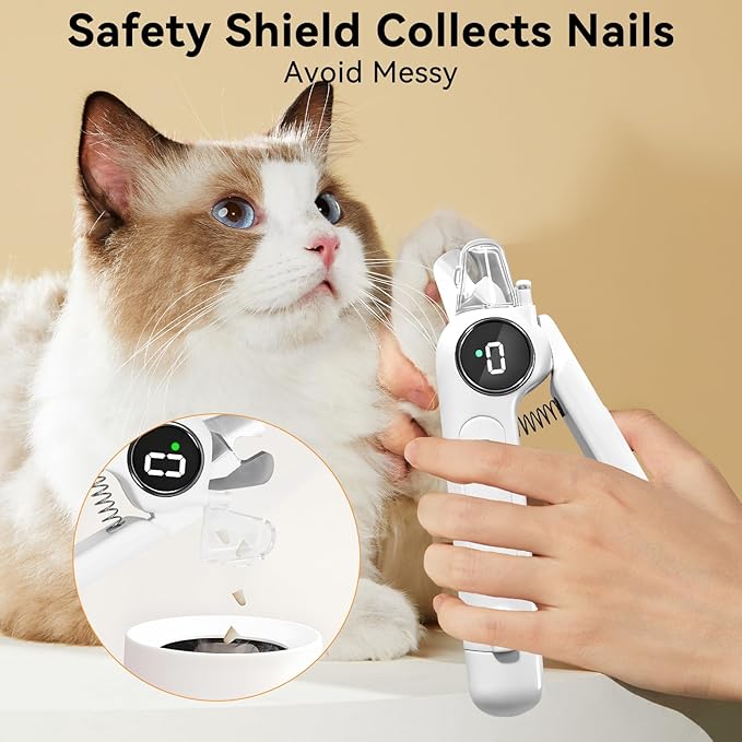 Dog Nails Clippers & Grinders - 2in1 Trimmer with LCD Display and LED Lights Cat Claw Nail File with Protective Guard Rechargeable Electric Pet Toenail Silent Grooming Pro