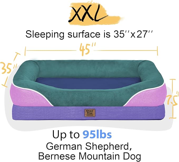 Chez Paw Orthopedic Extra Large Dog Bed - XXL Washable Giant Pet Couch Sofa with Removable Cover Waterproof Bolster for Large Size Dogs, 45x35