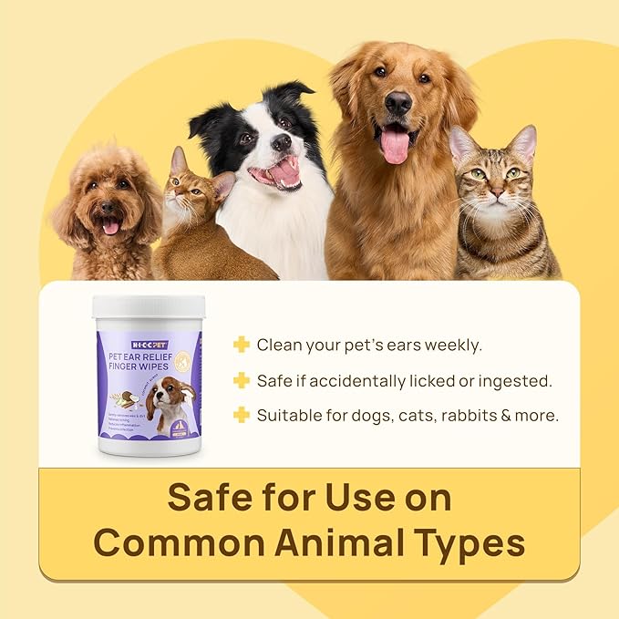 HICC PET Ear Cleaner Finger Wipes for Dogs, Cats, Small Animals, Vet-Trusted Dog Ear Infection Treatment to Relief Itchy & Inflammation, Clean Wax, Dirt, Stain & Odor, Hypoallergenic(Coconut Scent)