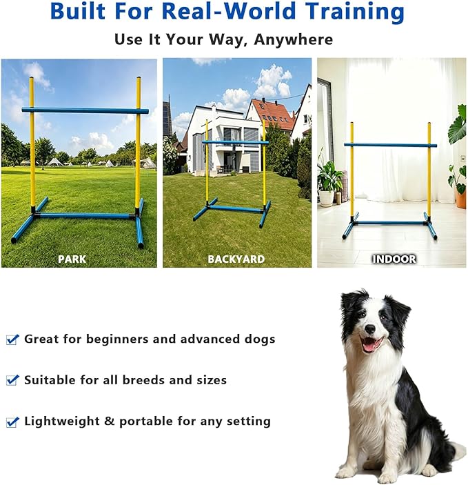 Dog Agility Training Hurdle Set, Adjustable PVC Jump Bars for Backyard Exercise, Outdoor Obstacle Equipment for Small & Medium Dogs (2 Sets)