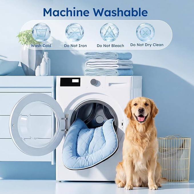 ZOMISA Cooling Dog Bed Q-MAX >0.5, Cooling Crate Mat for Large Dogs, Cold Kennel Pad with Chill Breathable Washable Fabric for Summer, 35x22x2'', Blue