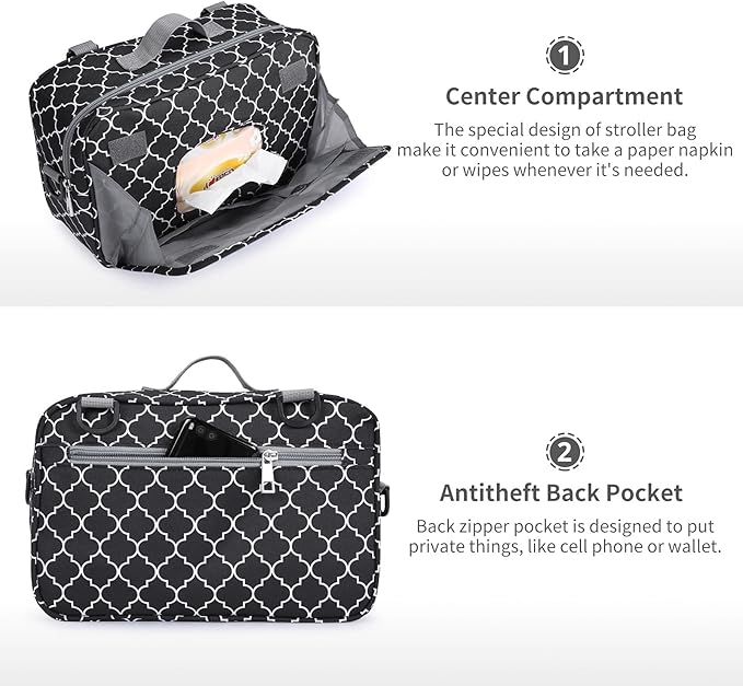 GOGOSO Small Diaper Bag, Mini Stroller Organizer Accessory with Wipe Pockets Caddy Parent Console with Hook Fit All Strollers, Black