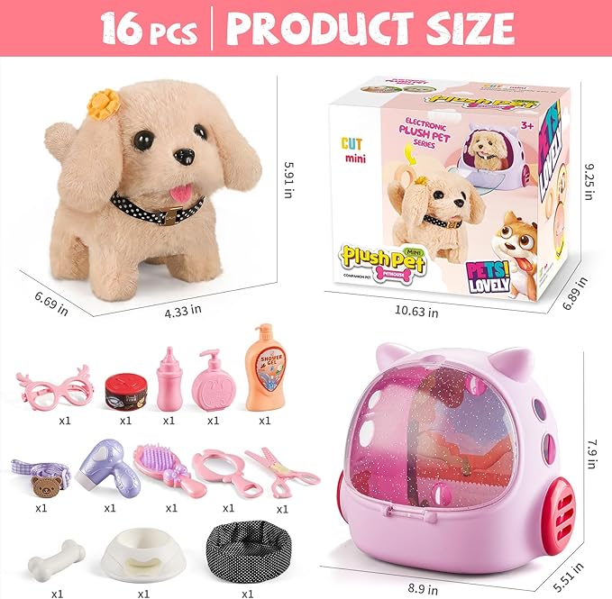 Vanvimen 16 Pcs Robot Dog Toys for Girls, Toys for 3 4 5 6 7 8 Year Old Girls Kids Boys, Realistic Robot Puppy Toy for 5-7 6-8, Ideas Birthday Gifts for Girl 3 4 5 6 Year Old