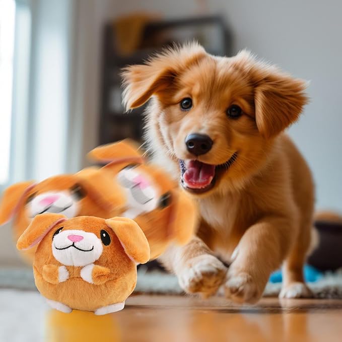 Mity rain Interactive Dog Toys with Thicken Plush, Moving Dog Toy with Recording Mode Shaking & Singing Mode Bouncing, Funny Ball Jumping to Keep Them Busy & Chase, Rechargeable (Dog)