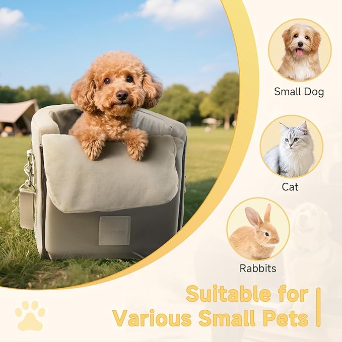 Center Console Dog Car Seat, Dog Car Seats for Small Dogs and Cats with Safety Belt and High Density Sturdy Foam Up to 15Lbs, Leather Grey