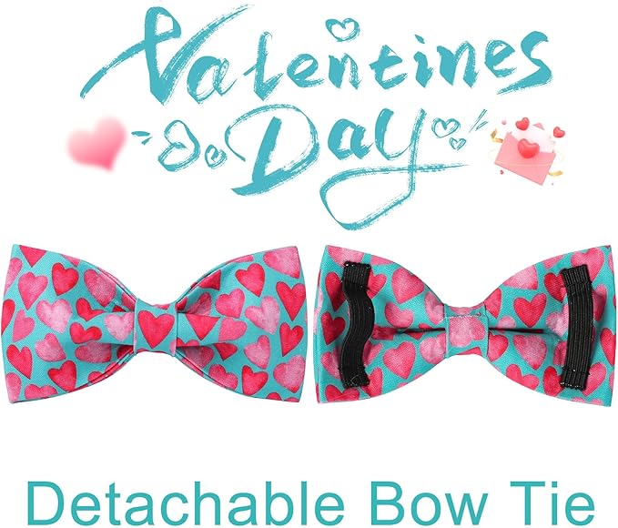 Valentine’s Day Dog Collar with Bow Tie, Pink Heart Bowtie Collar with Metal Buckle, Valentine’s Day Gift Pet Collar for Puppy Girl Boy Dog or Cat, Wedding Dog Collar, L, Neck 16-24in
