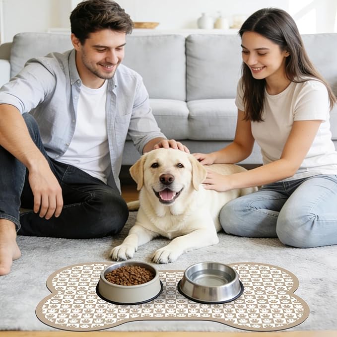 Pet Mats for Food and Water, Khaki Bone Dog Food Mat for Floors, Non Slip Indoor Quick Dry Cat Bowl Feeding Mats (15.7” X23.6”)