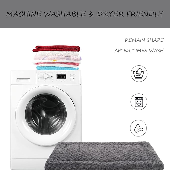 Washable Dog Bed Reversible Dog Beds for Crate Soft Fluffy Kennel Pad Anti-Slip Pet Sleeping Mat for Large Jumbo Medium Small Dogs (Grey, 48.00" x 30.00" x 1.50")